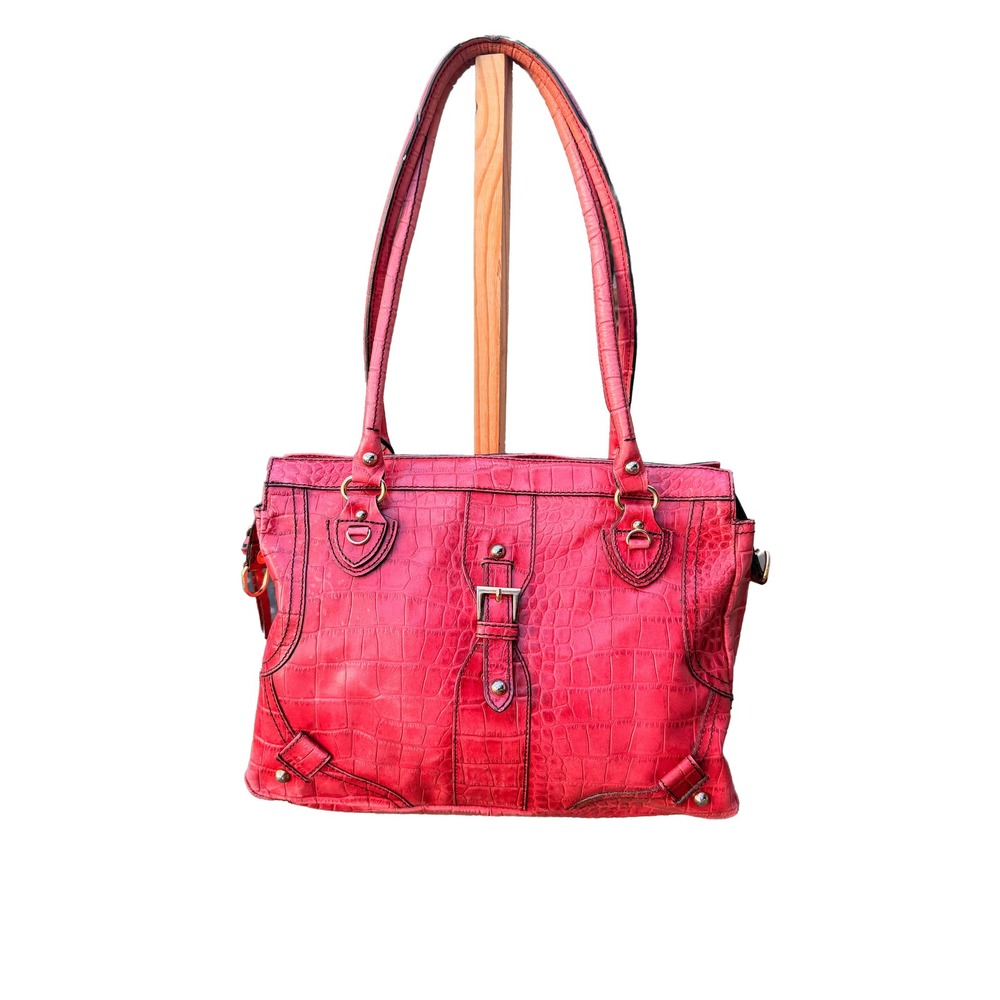 Etienne Aigner Red Crocodile Embossed Leather Shoulder Bag Satchel Purse